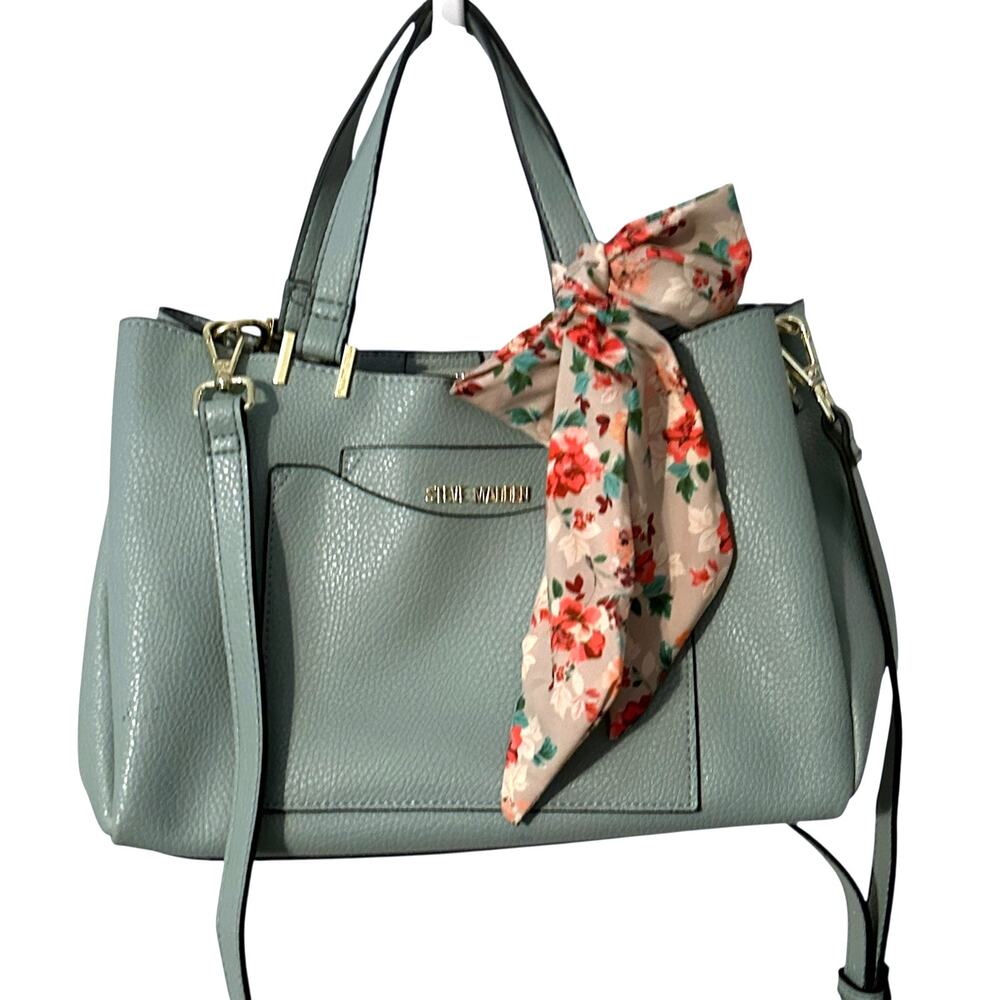 Steve Madden B Parker Small Tote Bag Seafoam Pebbled Leather Crossbody and Scarf